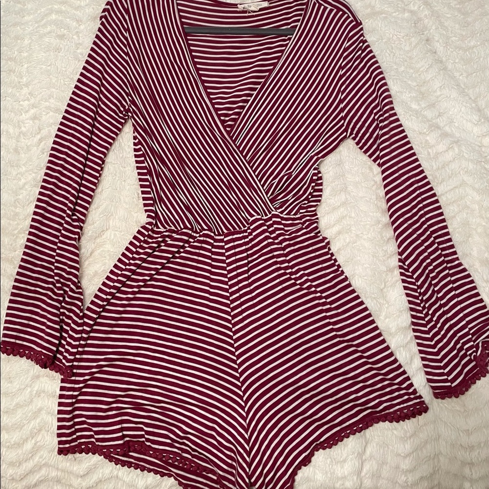 Red and White Striped Romper